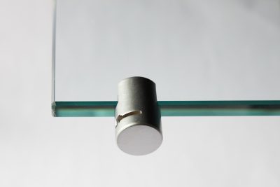 Close up of Clear Glass Option Float Glass Shelving Unit